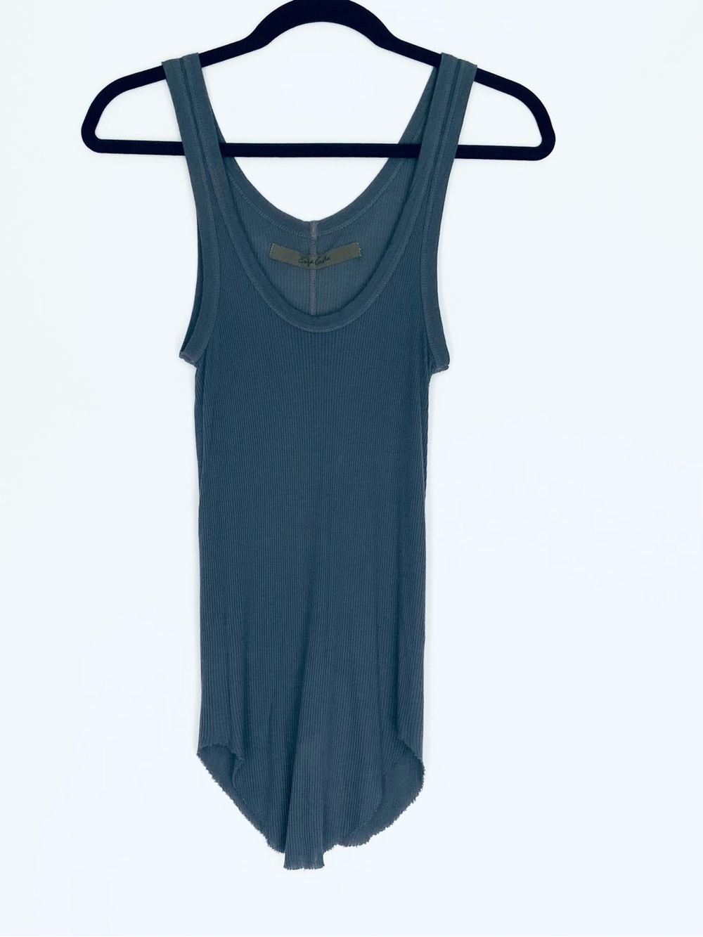 Enza Costa Gray Ribbed Rayon Silk Scoop Neck Stretch Raw Hem Tank Top S